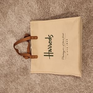 London Harrods Jute tote with Leather handle